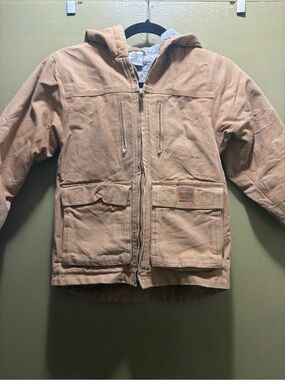 Carhartt Kids Brown Hooded Sherpa-Lined Work Jacket